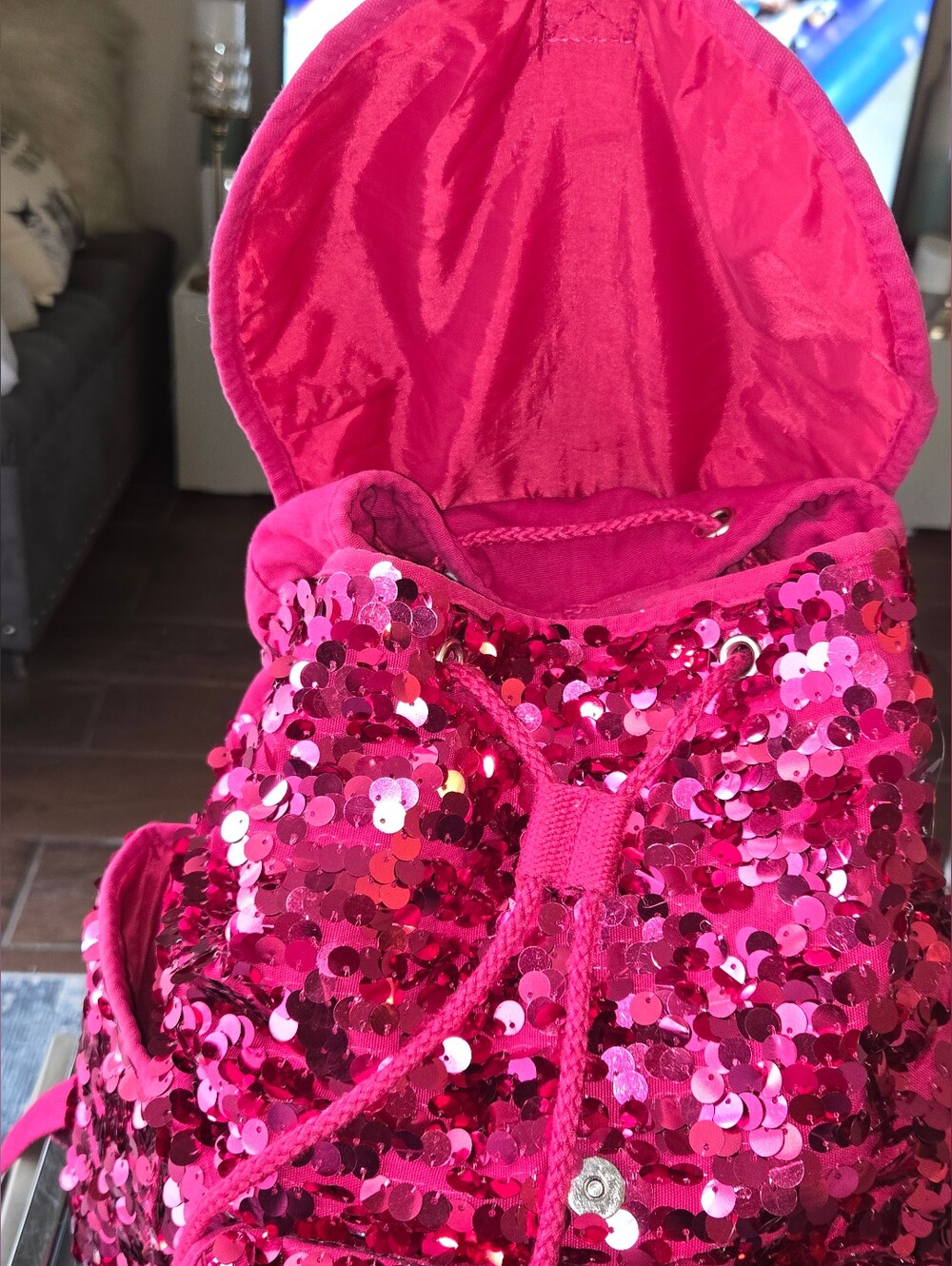 PS from Aéropostale Y2K Hot Pink Sequin Drawstring Flap Mini Backpack Bag - Picture 6 of 12